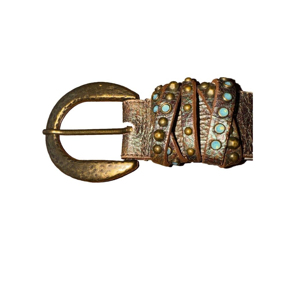 Leatherock Womens Jeweled Studded Belt Buckle Brown Leather Belt sz 34 Made USA